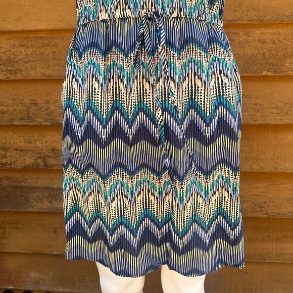 BeBop Blue & Multicolor Chevron Sleeveless Tie Waist Dress Size L - Picture 4 of 9